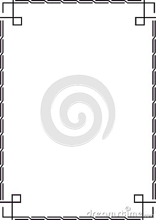 Black geometric pattern forming a rectangular frame with stepped edges and square corner elements on white background Vector Illustration
