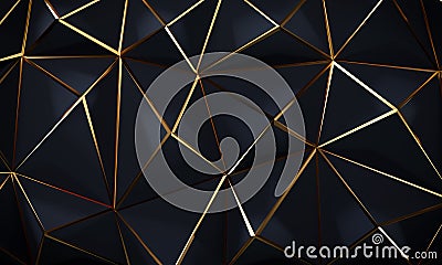 Black geometric texture with golden polygonal patterns Stock Photo