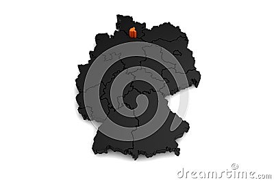 black germany map, with hamburg region, highlighted in orange. Stock Photo