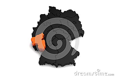 black germany map, with Rheinland-pfalz region, highlighted in orange. Stock Photo