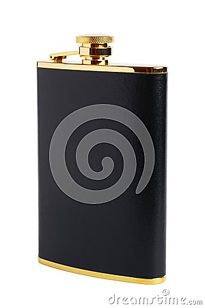 Black and gilt hipflask for alcoholic drink Stock Photo
