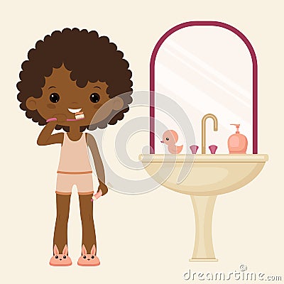 Black girl brushing teeth Vector Illustration