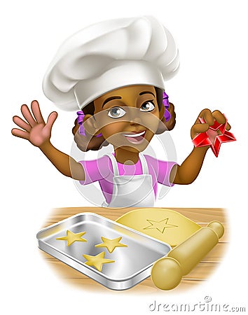 Black Girl Cartoon Child Chef Cook Baker Kid Vector Illustration