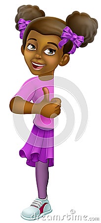 Black Girl Cartoon Child Kid Thumbs Up Sign Vector Illustration