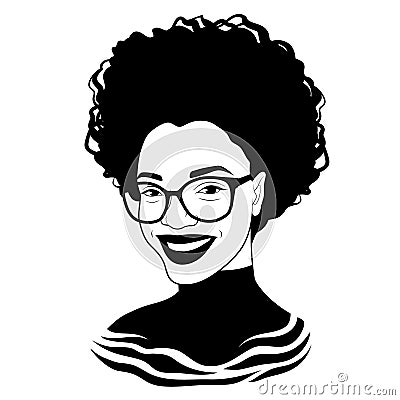 Black girl in fashionable glasses. Fancy black lady. Pretty african american woman. Vector illustration Vector Illustration