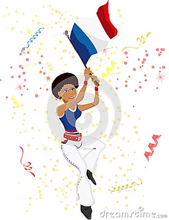 Black Girl France Soccer Fan Vector Illustration