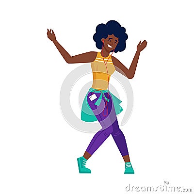 Black girl listen music, dance, African American Vector Illustration