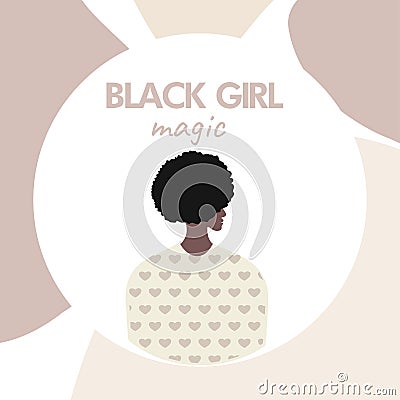 Black Girl magic concept. BLM, Black lives matter, African Americans and white people in mask against racism, protest banners Vector Illustration