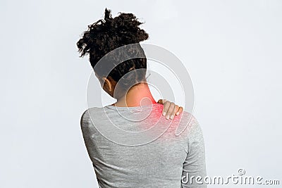 Black girl suffering from acute pain in shoulder Stock Photo