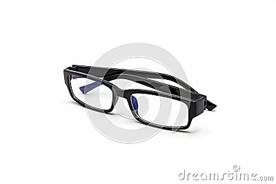 Black glasses protect against blue light from a computer monitor Stock Photo