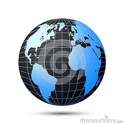 Black globe with blue continents - vector Stock Photo