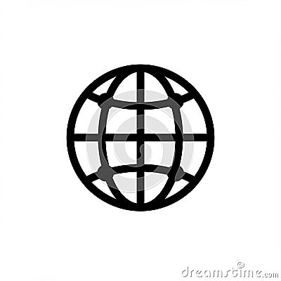 Black globe icon with bold lines, featuring vertical and horizontal grid lines intersecting to form a spherical network Stock Photo