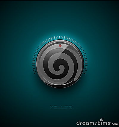 Black glossy interface button for volume control with reflect and shadow. Vector illustration. Sound icon, music knob with scale Vector Illustration