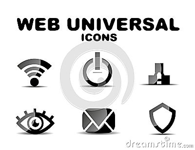 Black glossy web universal icon set Vector Illustration