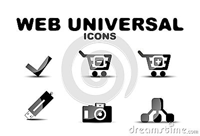 Black glossy web universal icon set Vector Illustration