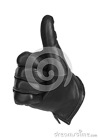 A black glove making the gesture of thumbs up Stock Photo