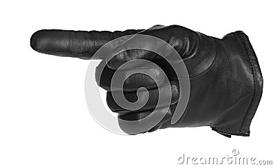 A black glove pointing Stock Photo