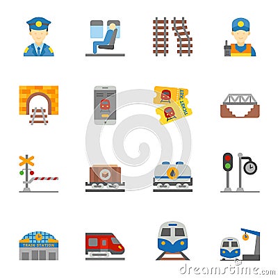 Train and railways flat icon set 1. Vector Illustration