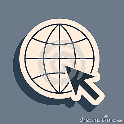 Black Go To Web icon isolated on grey background. Globe and cursor. Website pictogram. World wide web symbol. Long Vector Illustration