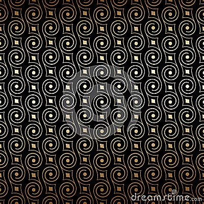 Black and gold art deco seamless pattern with swirls. Luxury decorative ornament Vector Illustration