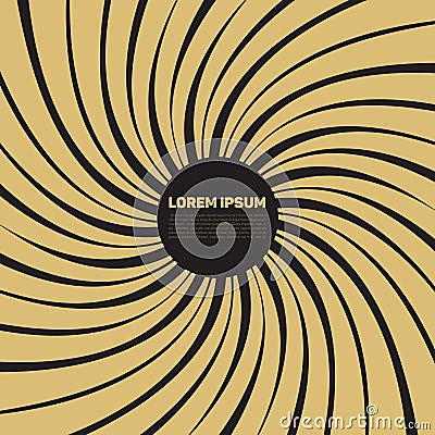 Black and gold background with abstract spiral element Vector Illustration