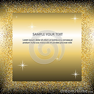 Black and gold background with circle frame and space for text. golden dust. Great for valentine, christmas and birthday Vector Illustration