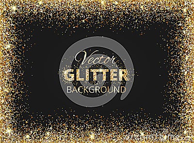 Black and gold background with glitter frame Vector Illustration