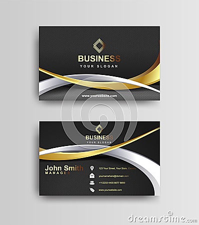 Black and gold business card template design. Trendy corporate identity vector illustration Vector Illustration