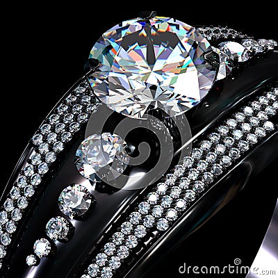 Black gold coating engagement ring with diamond gem. Stock Photo