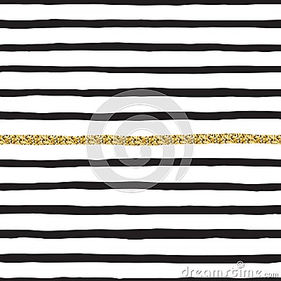 Black and gold hand drawn vector seamless brush stripes pattern. Vector Illustration