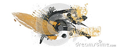 Black and gold ink blot. Isolated on white Stock Photo