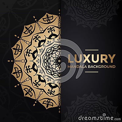 Black and gold Luxury Mandala design Background vector Vector Illustration