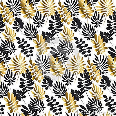 Black and gold luxury tropical leaves seamless pattern. Vector Illustration