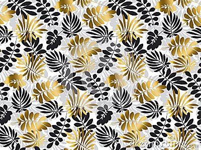 Black and gold luxury tropical leaves seamless pattern. Vector Illustration