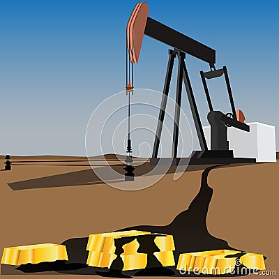 Black gold oil pump Vector Illustration