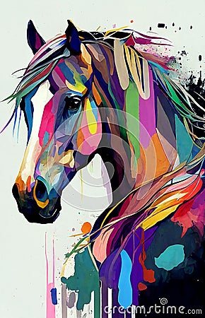 Abstract, horses, animals, white, black, gold, palette knife background. Stock Photo