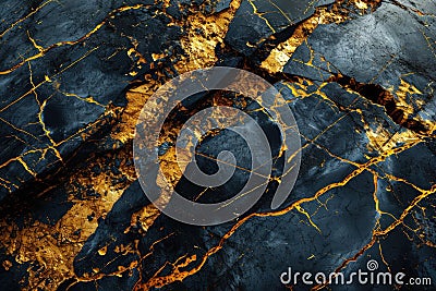 a black and gold rock with gold streaks Stock Photo