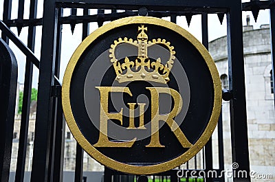 Royal regalia in London England. ER stands for Elizabeth Regina Editorial Stock Photo