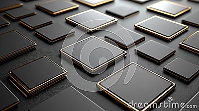 Black and gold squares on textured surface, abstract background, web buttons Stock Photo
