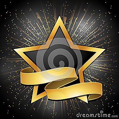 Black and gold star and banner background Vector Illustration