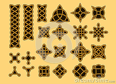 Black and golden celtic knots and symbols ethnic set, vector Vector Illustration