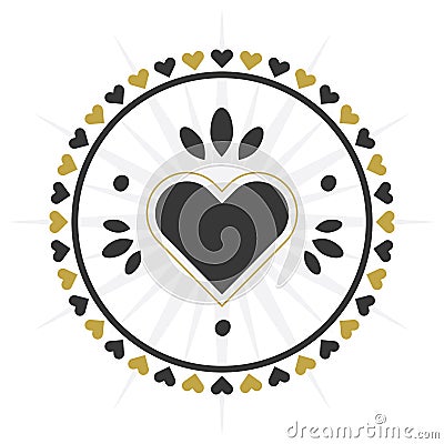 Black and golden circle heart border with hearts pattern border icon Vector Illustration