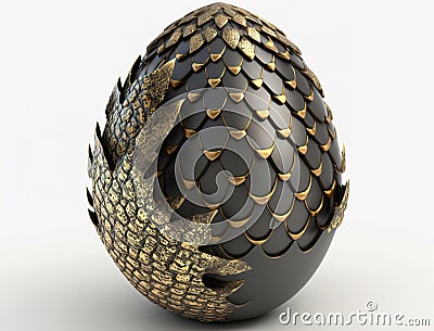 Black and golden fossilized dragon egg isolated on white background Cartoon Illustration