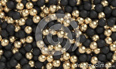 3d rendering black and golden realistic spheres background close up. Backdrop of metall balls with depth of field Stock Photo