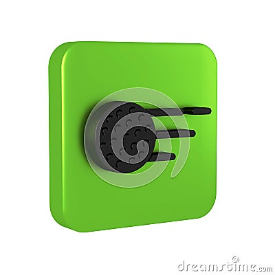 Black Golf ball icon isolated on transparent background. Green square button. Stock Photo