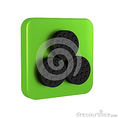 Black Golf ball icon isolated on transparent background. Green square button. Stock Photo