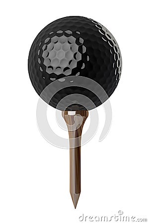 Black Golf ball on tee Stock Photo