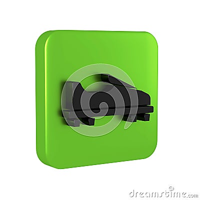 Black Golf shoe icon isolated on transparent background. Sport equipment. Sports uniform. Green square button. Stock Photo