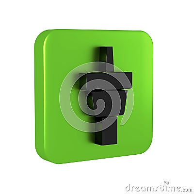 Black Golf tee icon isolated on transparent background. Green square button. Stock Photo