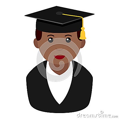 Black Graduated Boy Avatar Flat Icon Vector Illustration